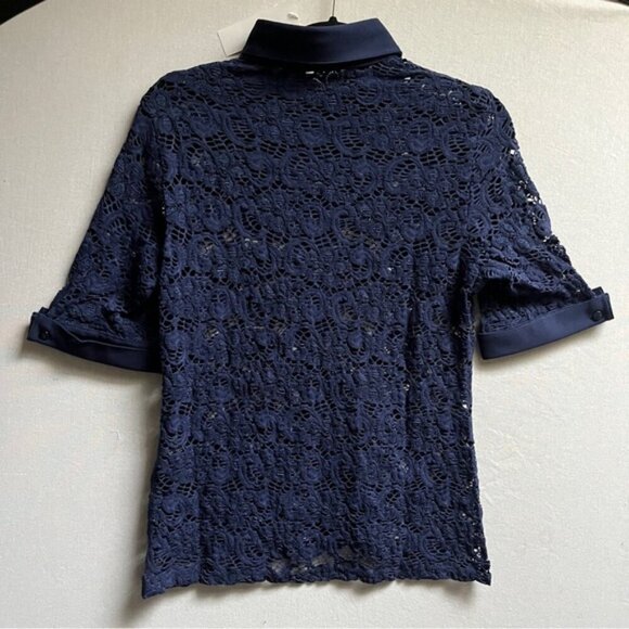 NWT Anne Fontaine Judith Short Sleeve Lace Button Up 3/4 Poplin Sleeve Blouse - Picture 4 of 10